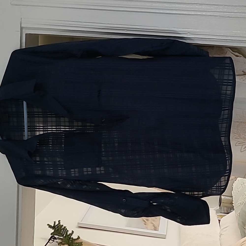 3/4 button blouse blue and deep green.  Beautiful color